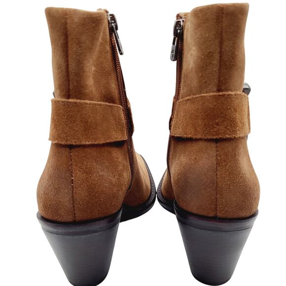 Antonio Melani Tabbie Tan Suede Squared Toe Stacked Heel Ankle Bootie Sze 7M NWT - Picture 4 of 10